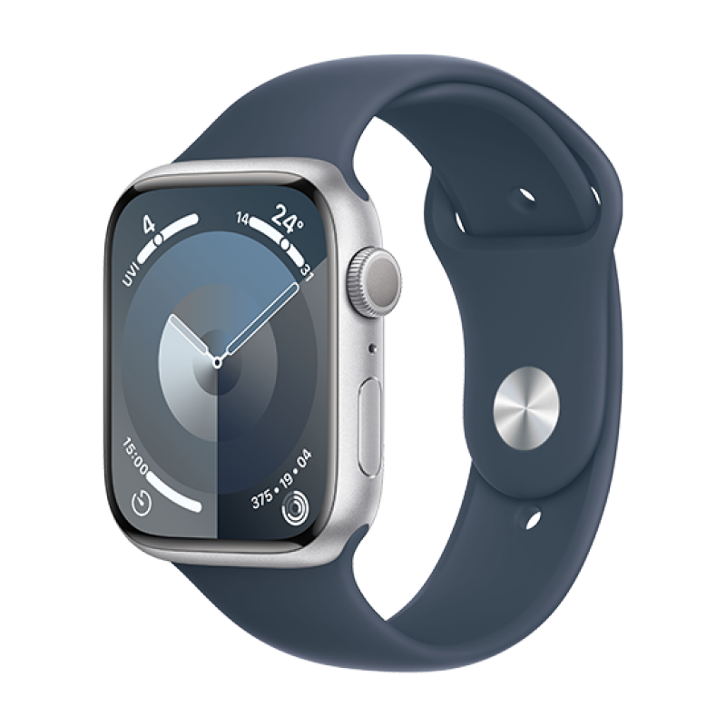 Watch Apple Watch Series 9 GPS 45mm Silver Aluminium Case with Sport Band S/M - Storm Blue